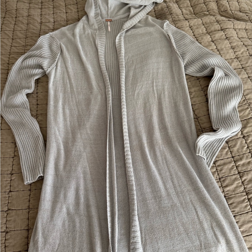 Free People Soft Gray Knit Hooded ribbed duster, small